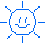 icono azúl sin rellanar hecho en pixel art de un sol con una sonrisa